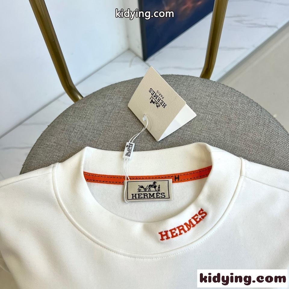 シンプル 洗練された ロゴ 長袖Tシャツ エルメス Tシャツ 偽物 合わせやすい ホワイト-2
