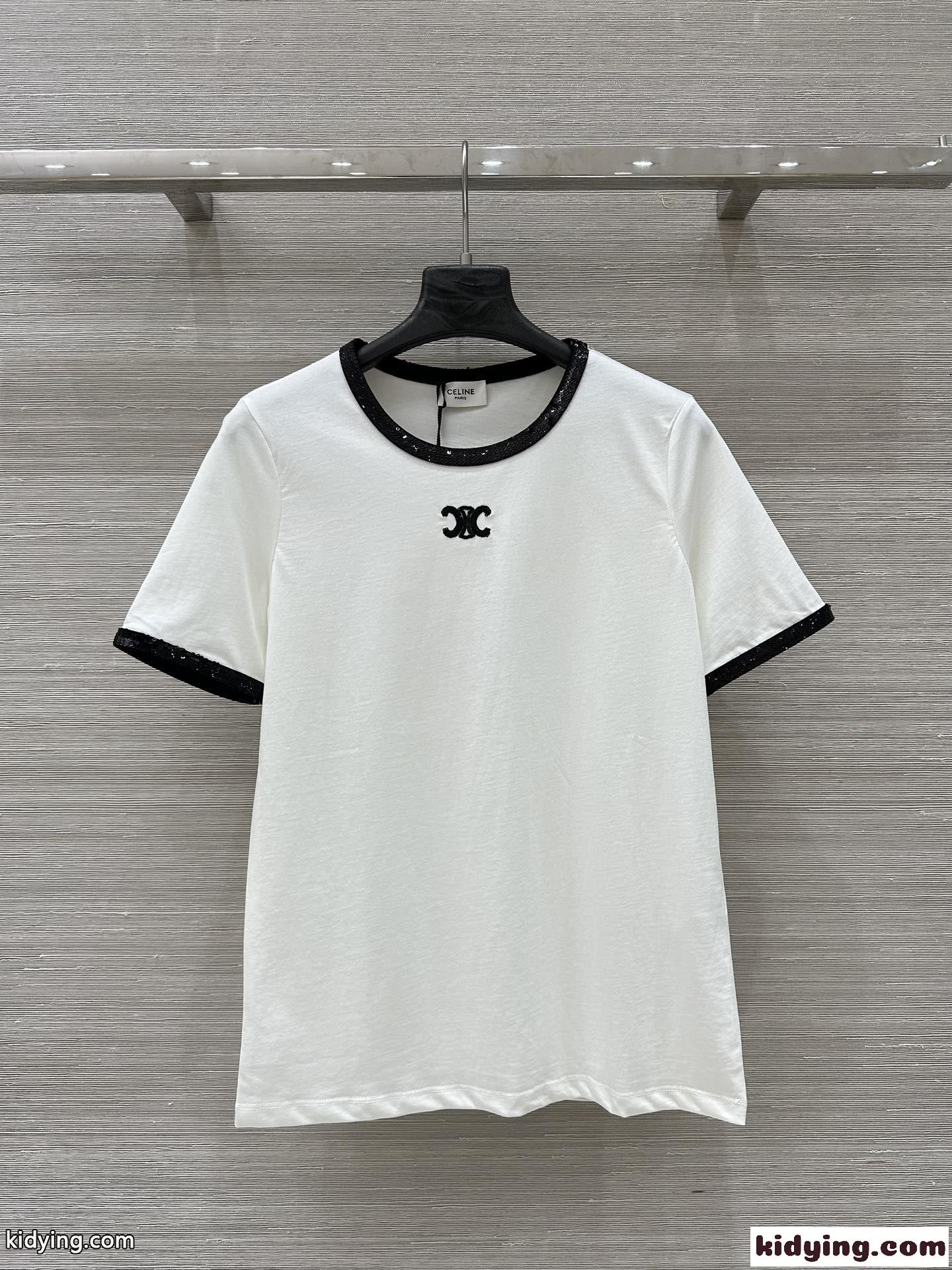 スパンコール付き クルーネック 半袖Tシャツ セリーヌ Tシャツ コピー 合わせやすい-0