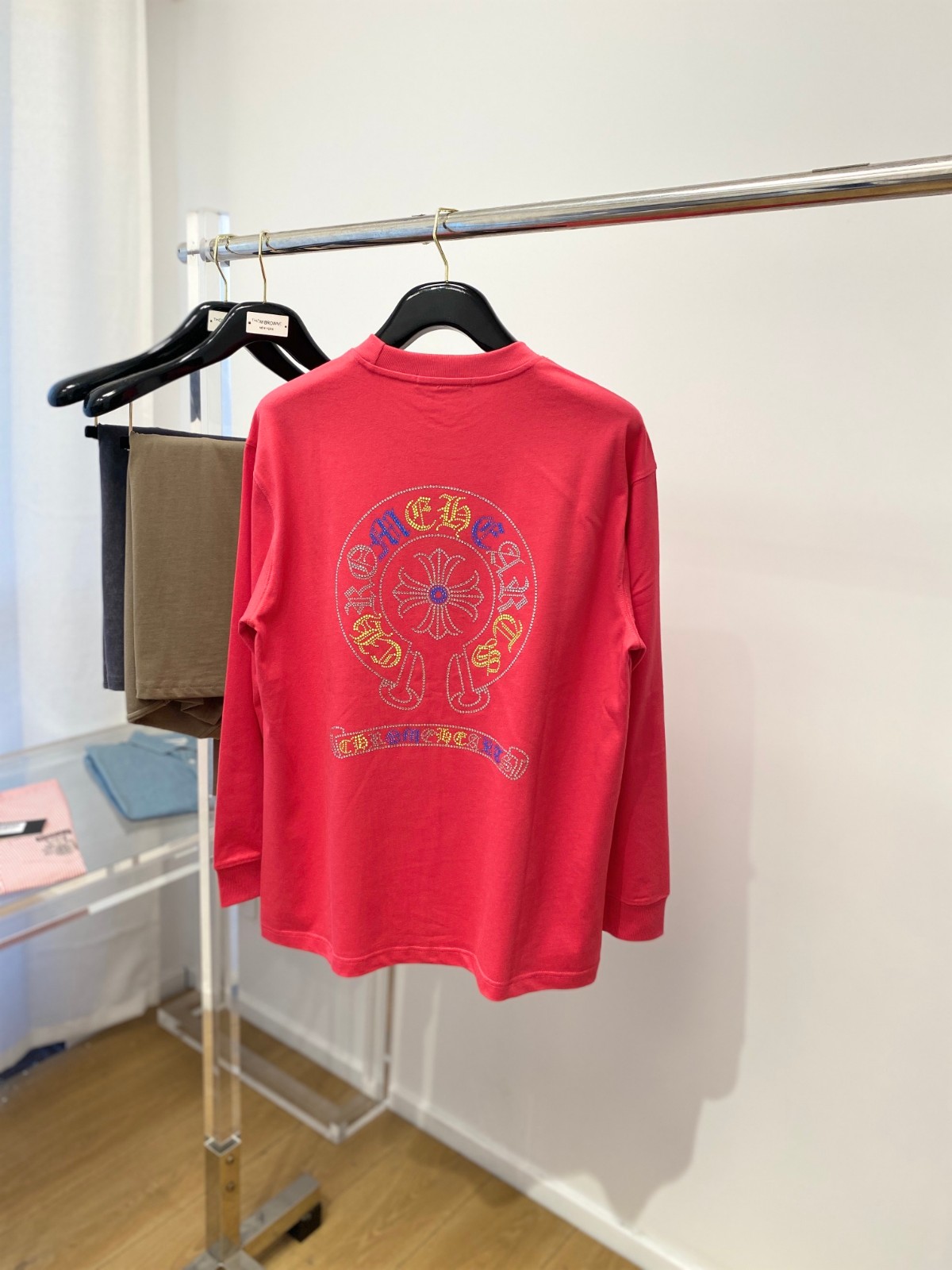 シンプル おしゃれ ラインストーンロゴ クロムハーツ Tシャツ コピー 長袖Tシャツ-3