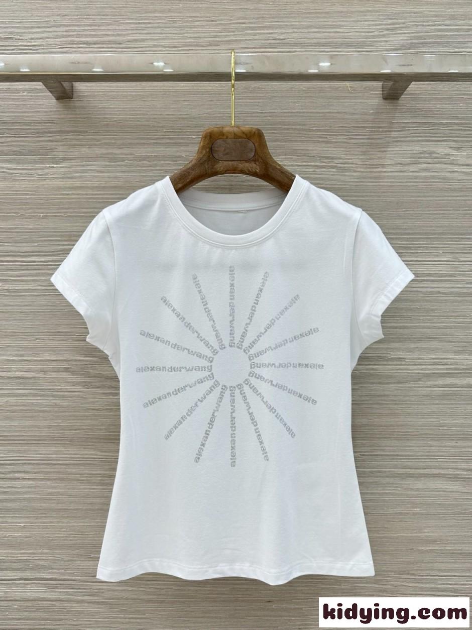 ラインストーンロゴ 半袖Tシャツ アレキサンダーワング Tシャツ コピー ホワイト-0