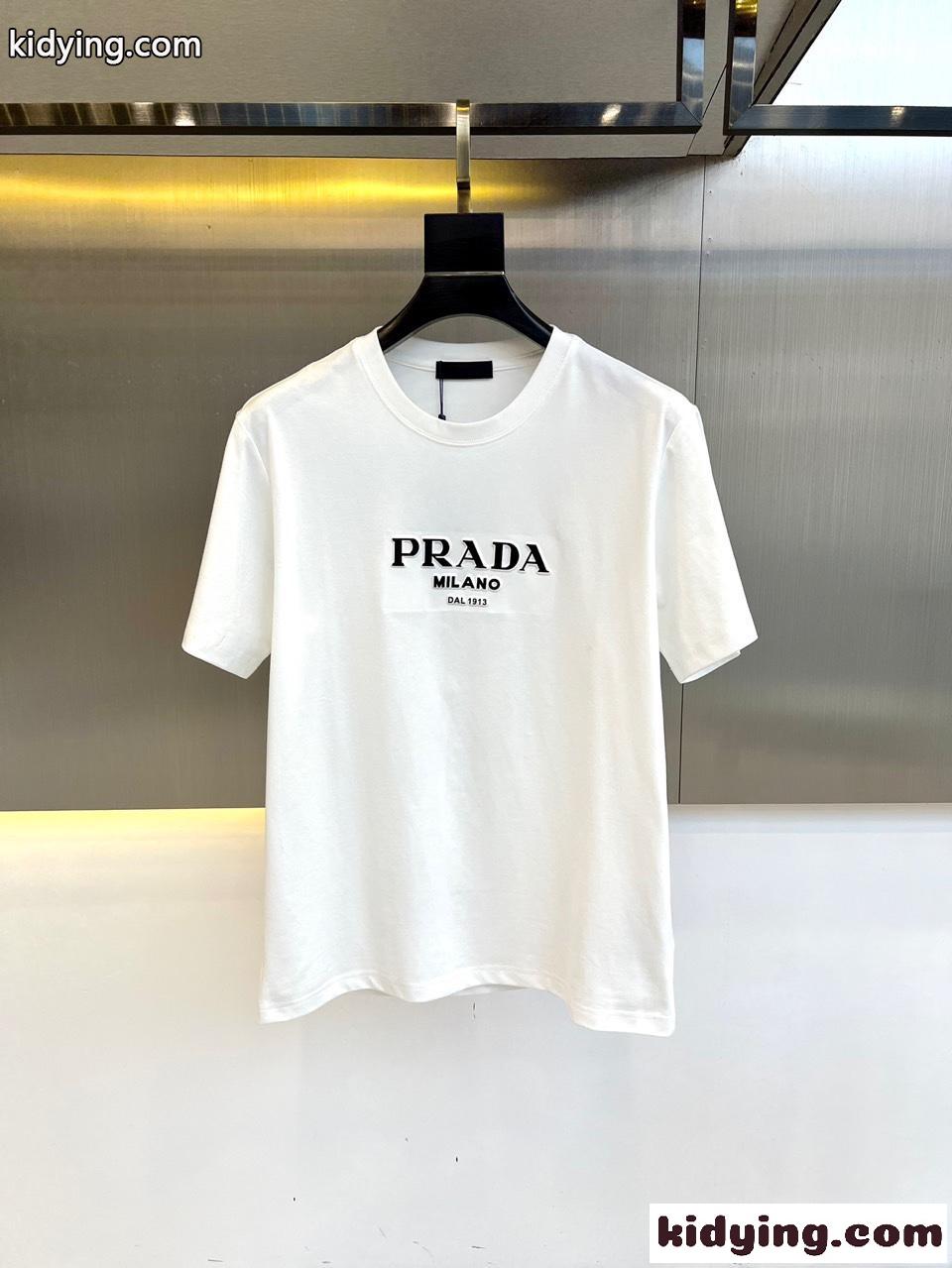 ベーシック ロゴ入り クルーネック Tシャツ プラダ 半袖Tシャツ コピー ホワイト-0