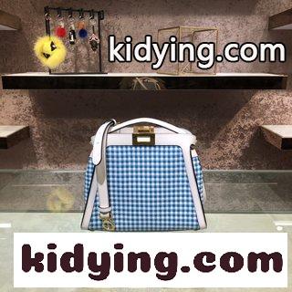 フェンディ バッグ 種類 Iconic Peekaboo Essentially手袋は 白と水色の革の棒が織られており Vichy模様を構成している コピー-1