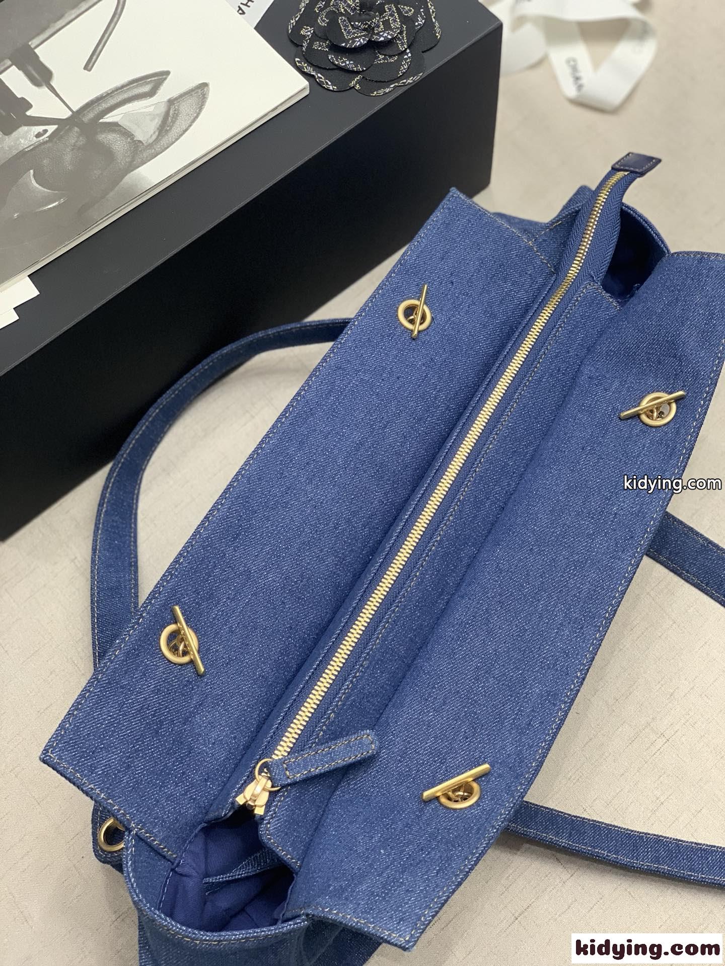 デニム 肩掛け ショルダー レディース ファッション シャネル バッグ 人気 コピー 大容量 レザー トートバッグ-4