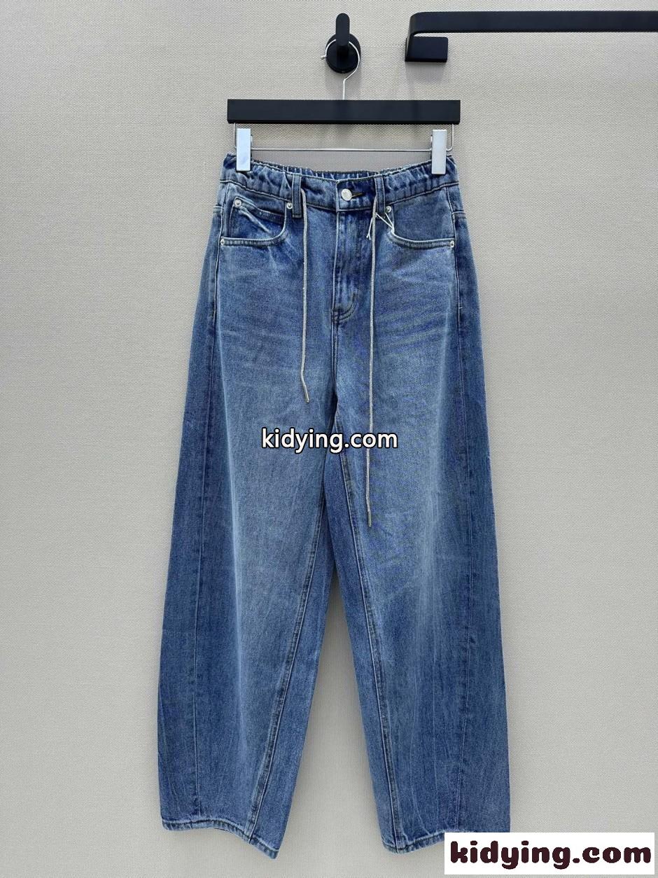ドローストリング バレルレッグ デニムパンツ アレキサンダーワング ジーンズ 偽物 ブルー-0