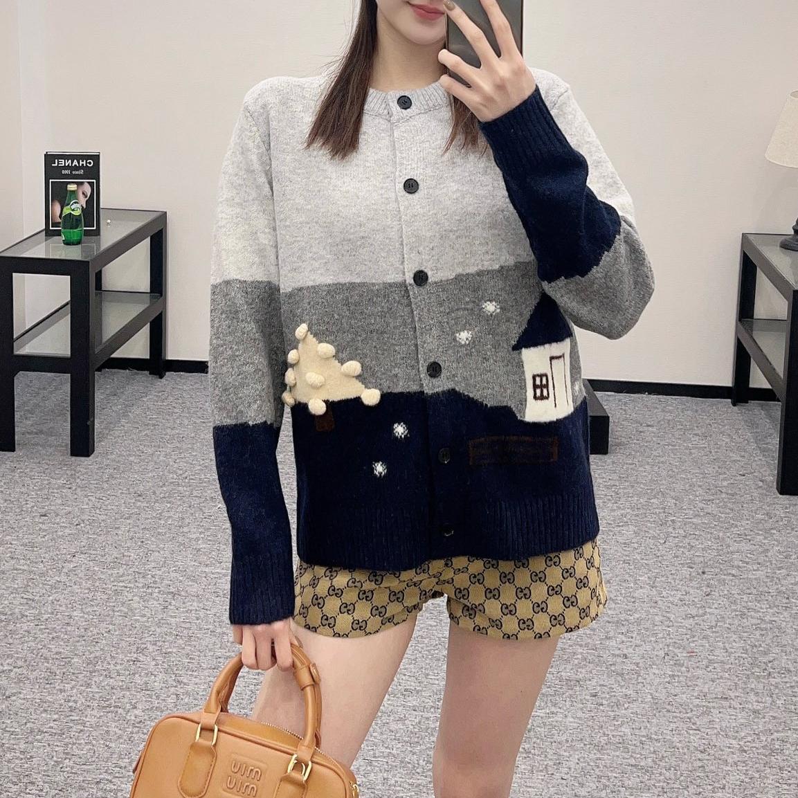 クルーネック ニットカーディガン ロエベ ニット コピー お洒落 可愛い-0