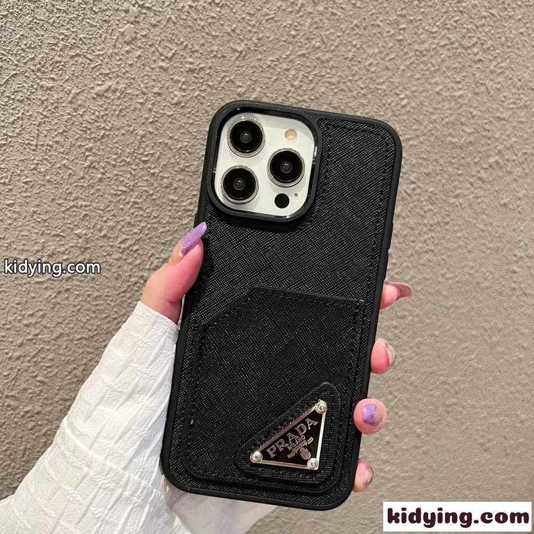 シンプル 高級感 カード収納 プラダ スマホケース コピー トライアングルロゴ付 アイフォンケース-2