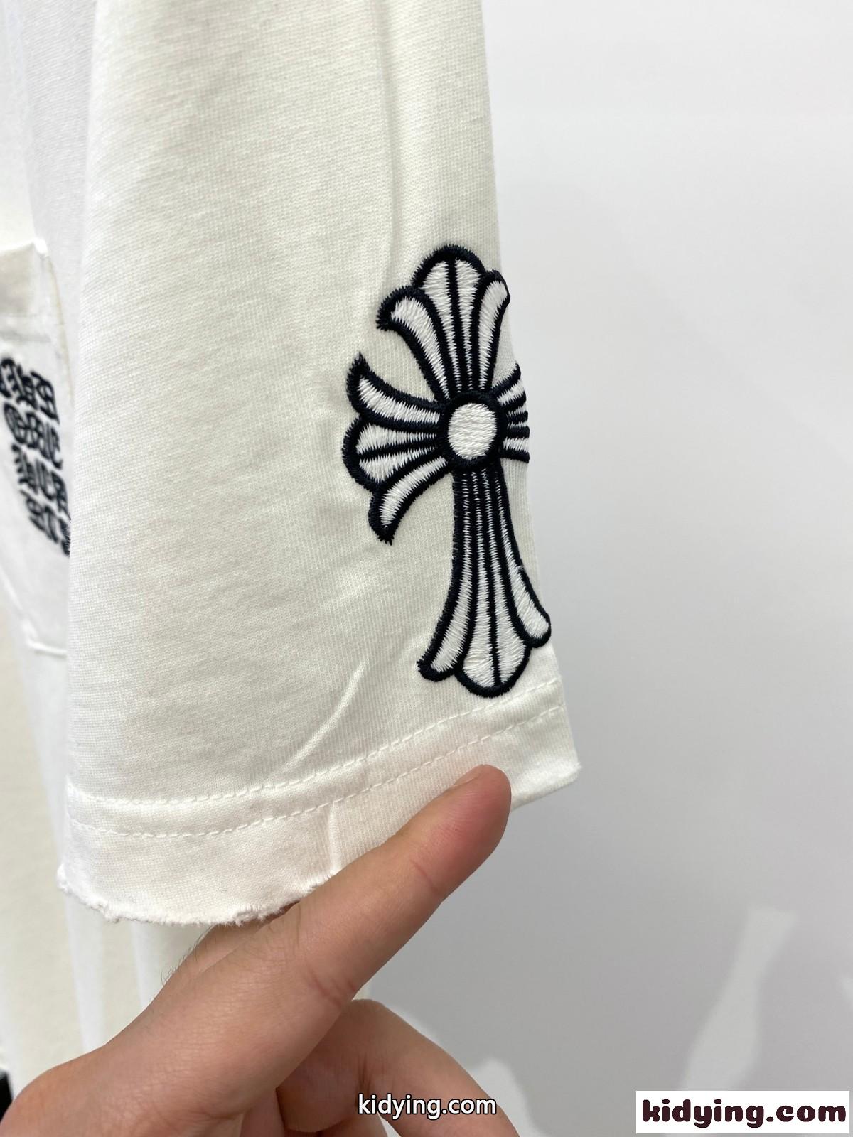 シンプル カジュアル クロムハーツ 半袖Tシャツ コピー 刺繍入り ホワイト-3