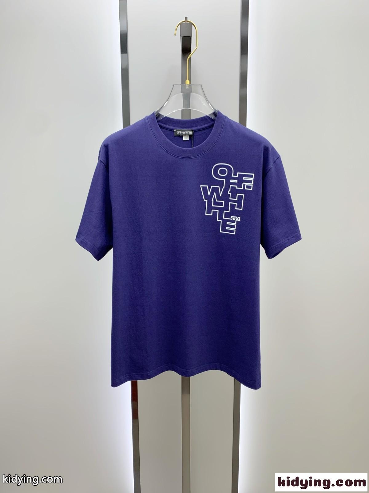 オフホワイト Tシャツ コピー カジュアル ロゴ入り コットン 半袖Tシャツ ブルー-0
