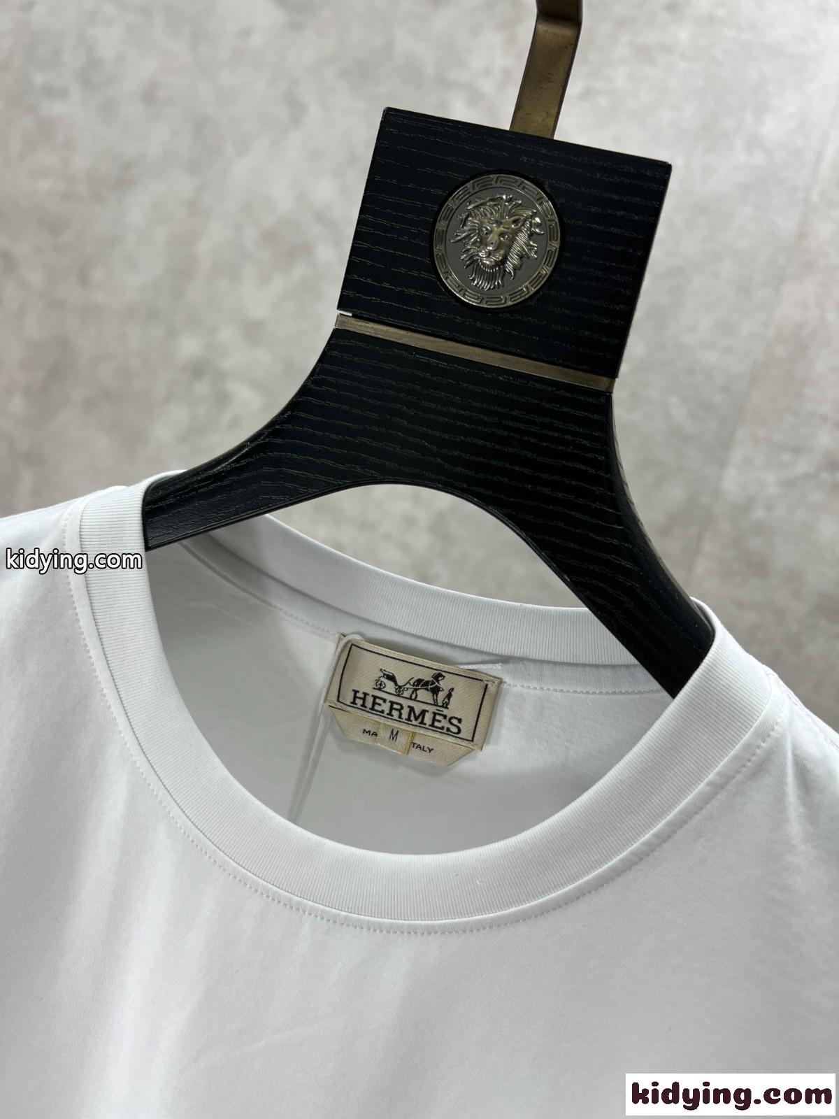 カジュアル 上品 エルメス Tシャツ コピー クルーネック 半袖Tシャツ ホワイト-3