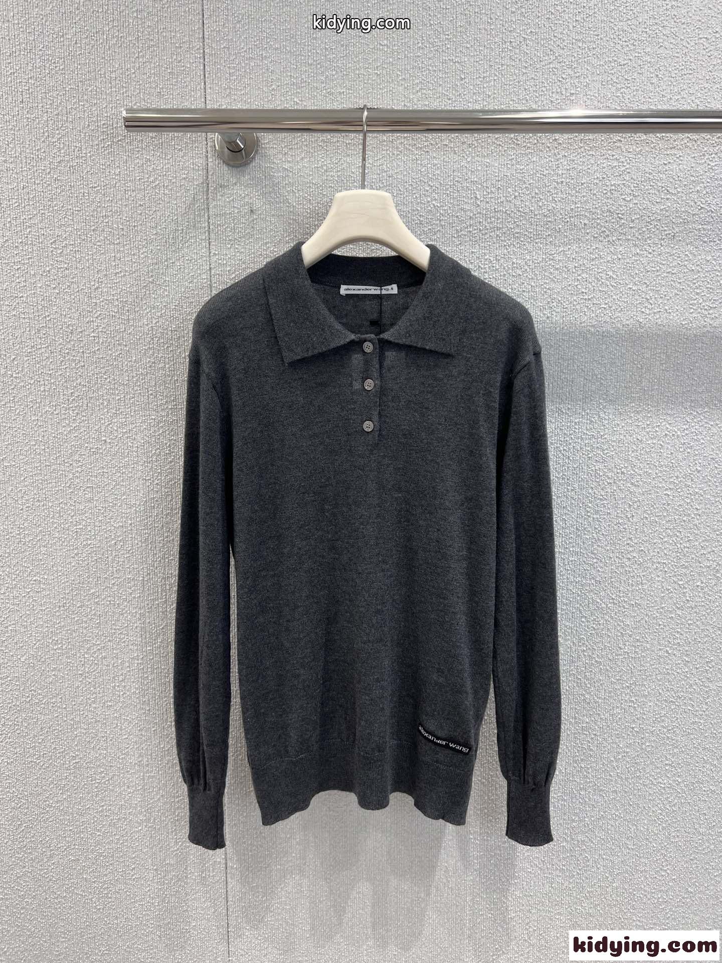 洗練された ウール＆カシミヤ ニットポロ アレキサンダーワング ニット 偽物 グレー-2