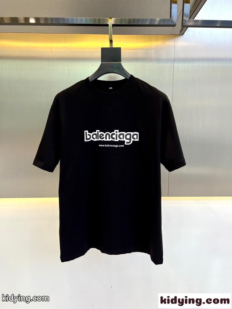 シンプル 着回し ロゴ クルーネック 半袖Tシャツ バレンシアガ Tシャツ コピー ブラック-0