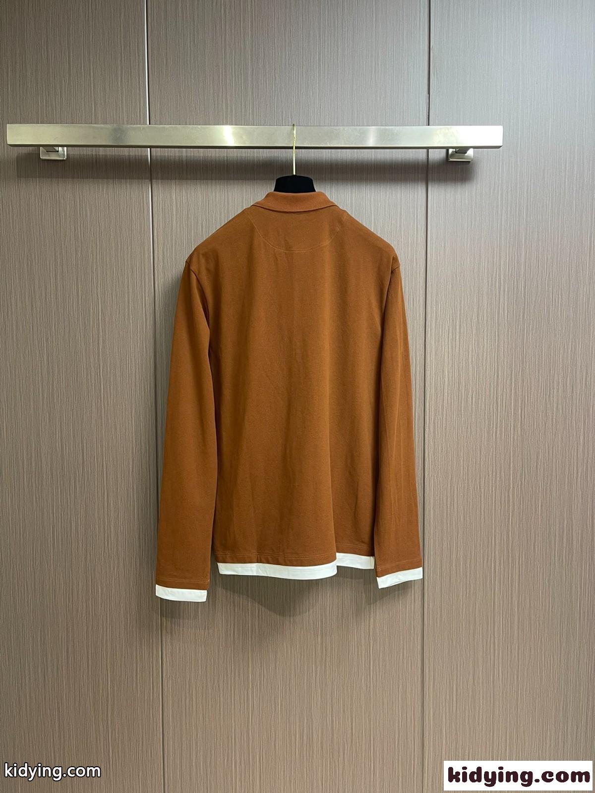 レイヤリング コットン ポロシャツ プラダ Tシャツ コピー ロングスリーブ ブラウン-2