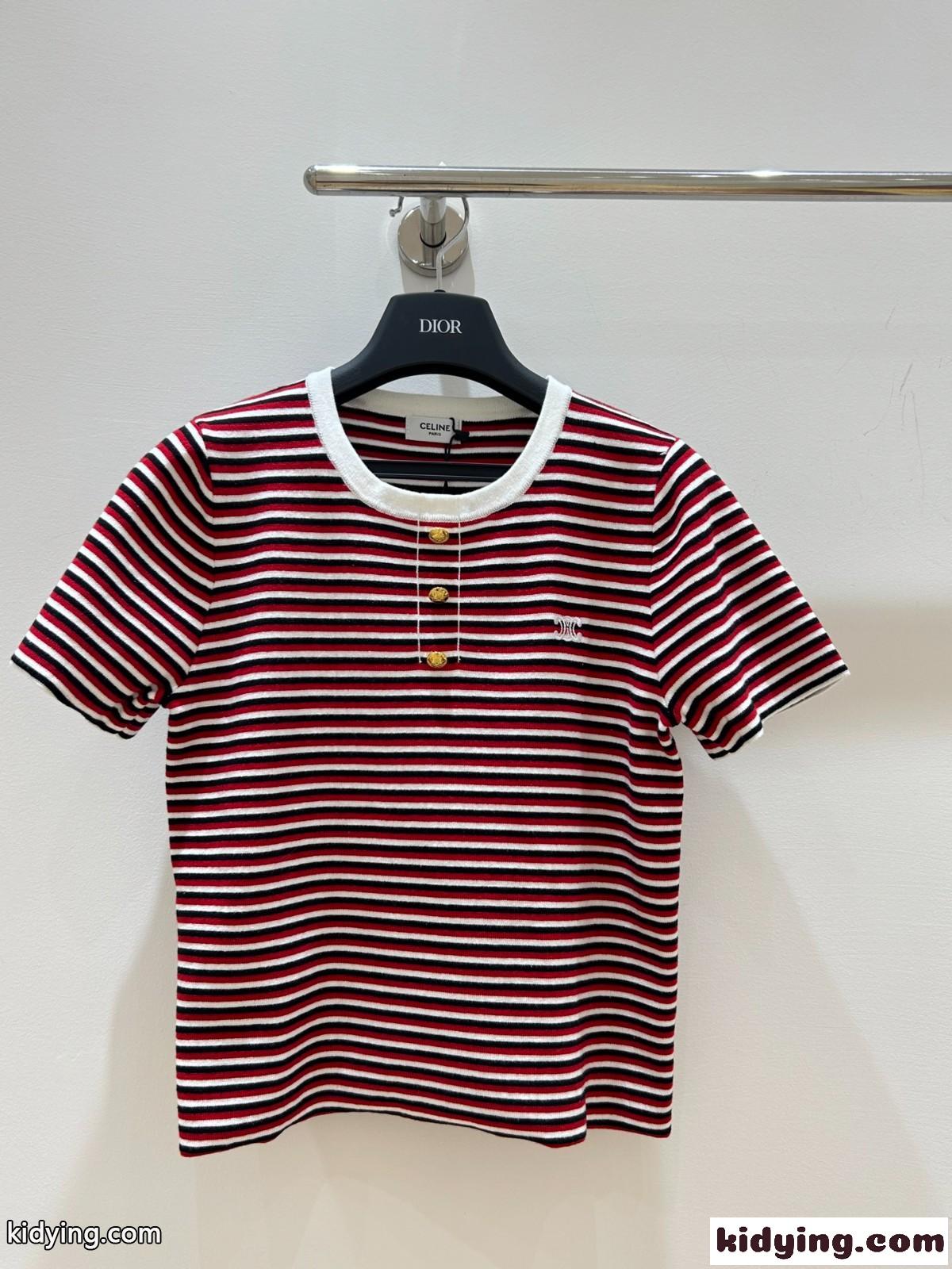 おしゃれ カジュアル ボーダー柄 半袖Tシャツ セリーヌ Tシャツ コピー コットン-0