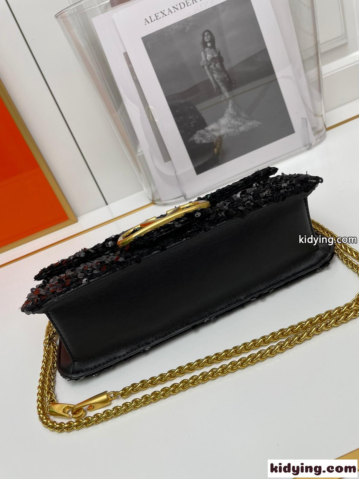 VLOGO スパンコール ショルダーバッグ ヴァレンティノ バッグ コピー ブラック-3