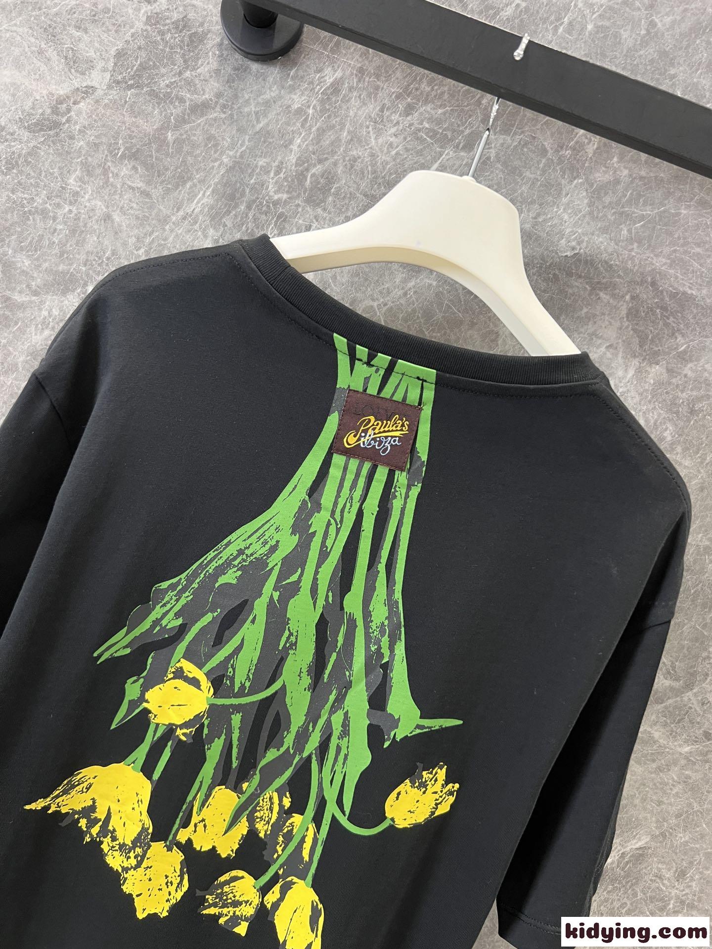 ユニセックス ゆったり 半袖Tシャツ ロエベ Tシャツ コピー コットン ブラック-0