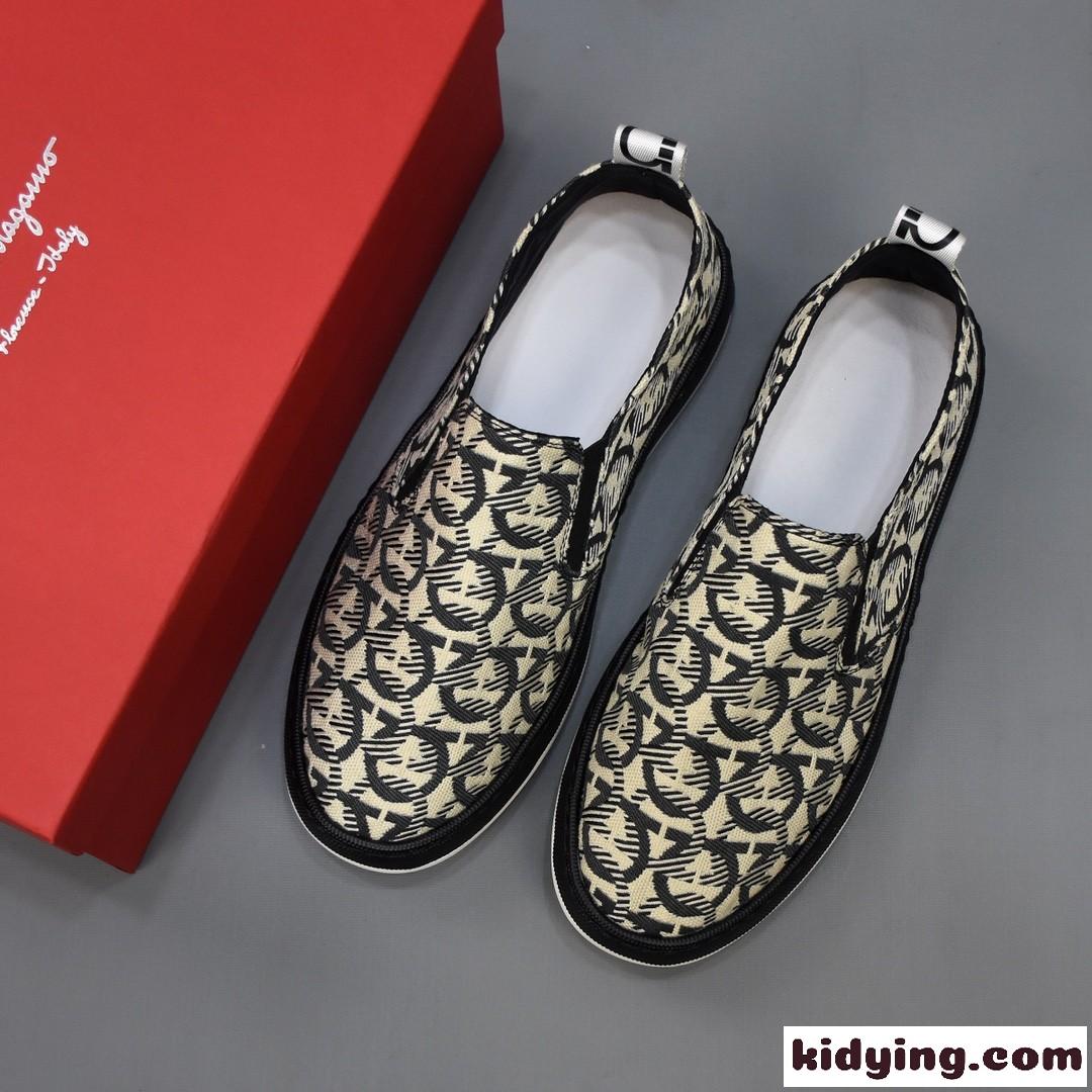 メンズ 人気 軽量 スリッポン サルヴァトーレ・フェラガモ スニーカー コピー 紐なし カジュアルシューズ-0