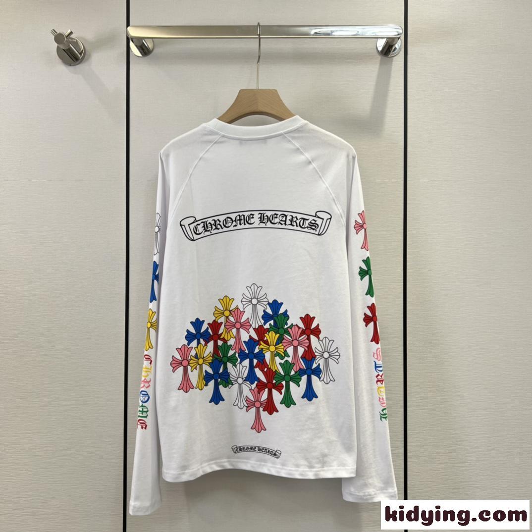 カジュアル プリント クロムハーツ Tシャツ コピー クルーネック 定番 おしゃれ 長袖-2