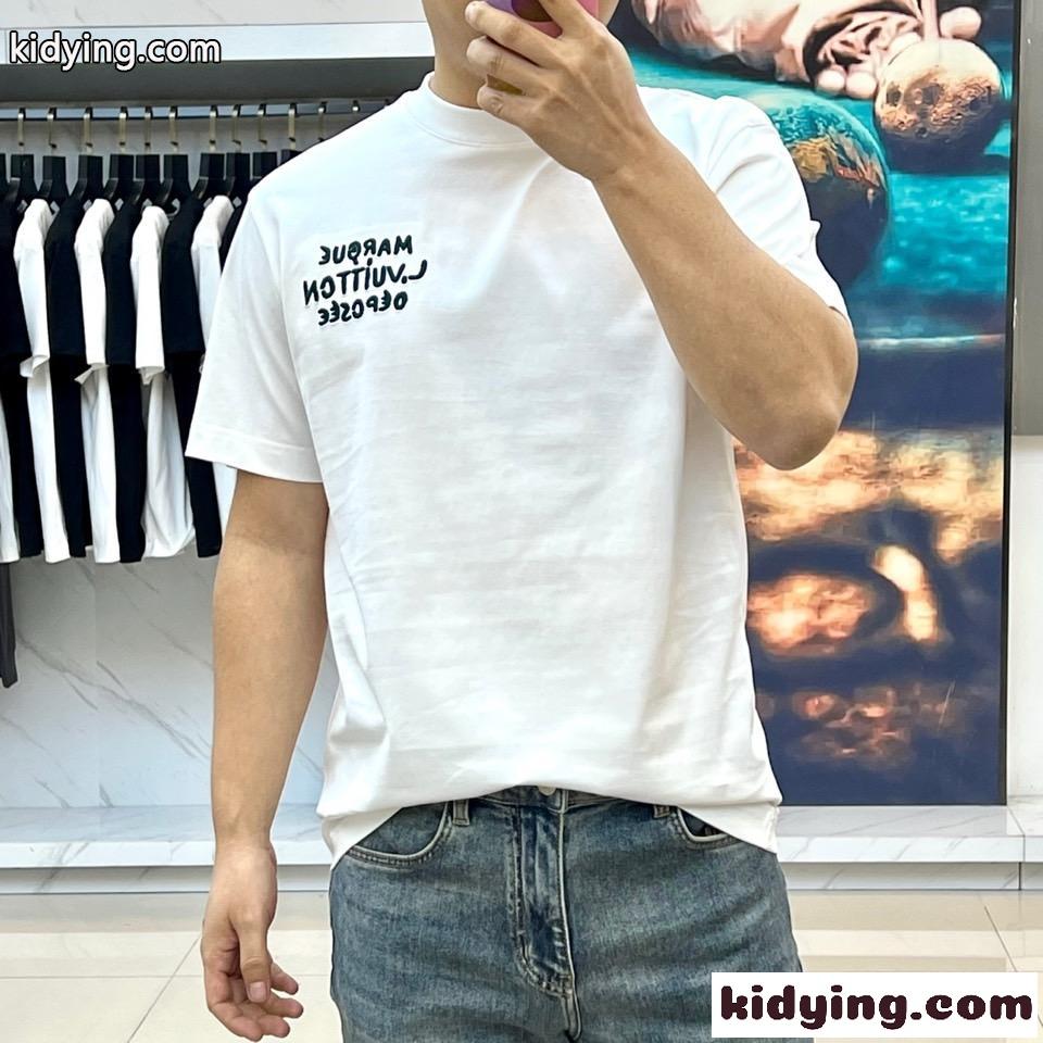 ルイ・ヴィトン Tシャツ コピー カジュアル ロゴ コットン 半袖Tシャツ ホワイト-1