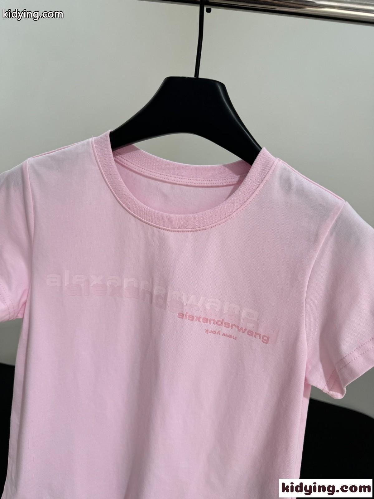 シンプル ロゴ 半袖Tシャツ アレキサンダーワング Tシャツ コピー コットン ピンク-2
