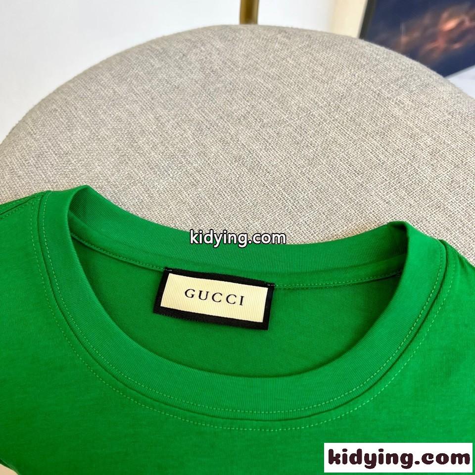 ADIDAS X GUCCI コットン クルーネック Tシャツ グッチ Tシャツ コピー 男女兼用 グリーン-2