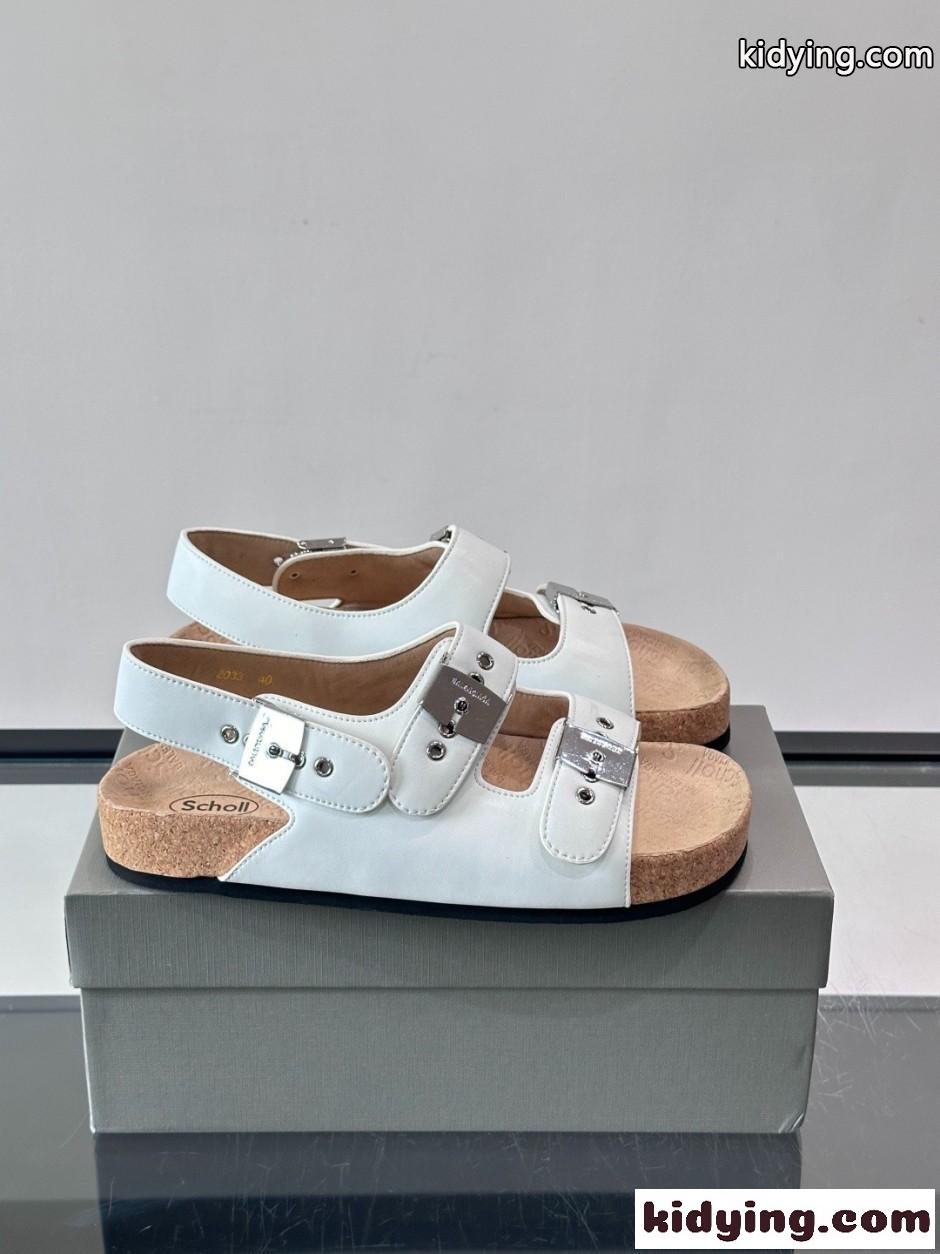 人気 バレンシアガ x Scholl レザー サンダル スーパーコピー ホワイト-0