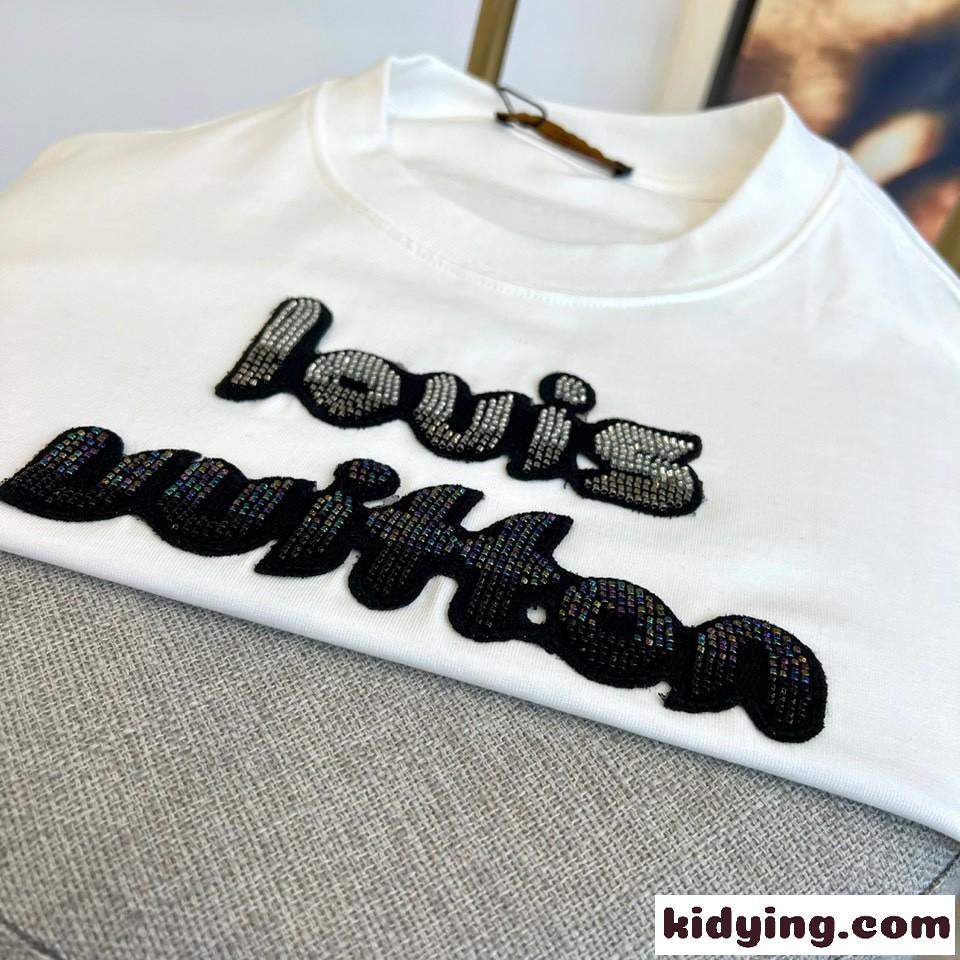 定番 ロゴ入り クルーネック 半袖Tシャツ ルイ・ヴィトン Tシャツ コピー ホワイト-1