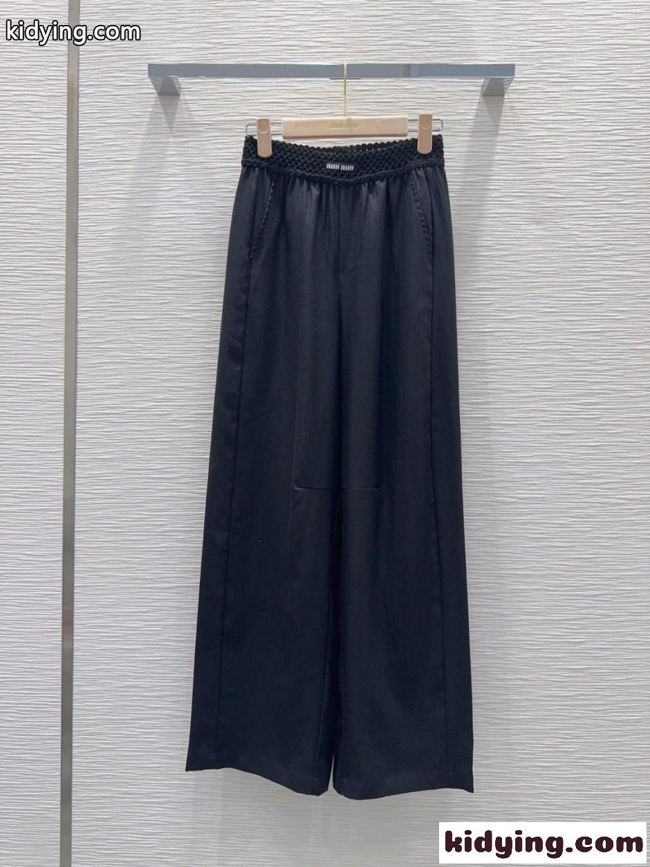 クロシェウエスト ワイドパンツ ミュウミュウ パンツ 偽物 ブラック-1