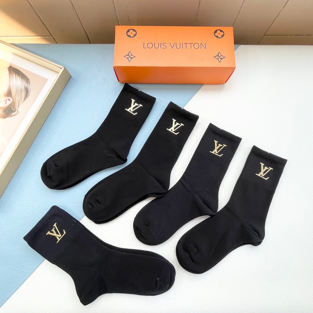 人気 合わせやすい ルイヴィトン ソックス コピー おしゃれ 5足セット 靴下-3