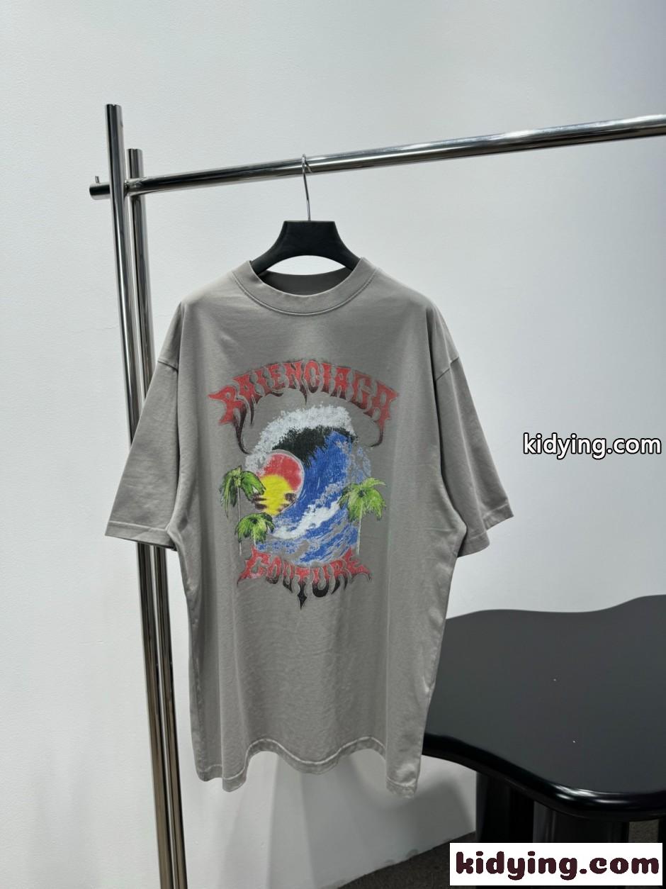 オーバーサイズTシャツ プリント バレンシアガ Tシャツ 偽物 グレー-0