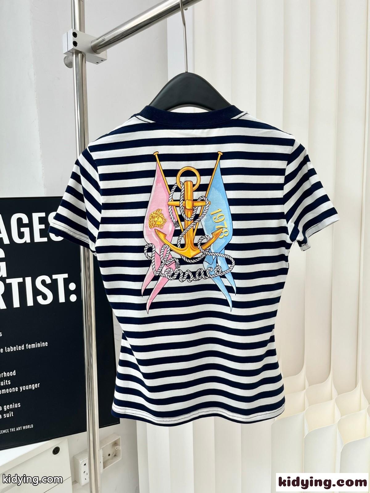 ノーティカル ストライプ 半袖Tシャツ ヴェルサーチェ Tシャツ コピー-3