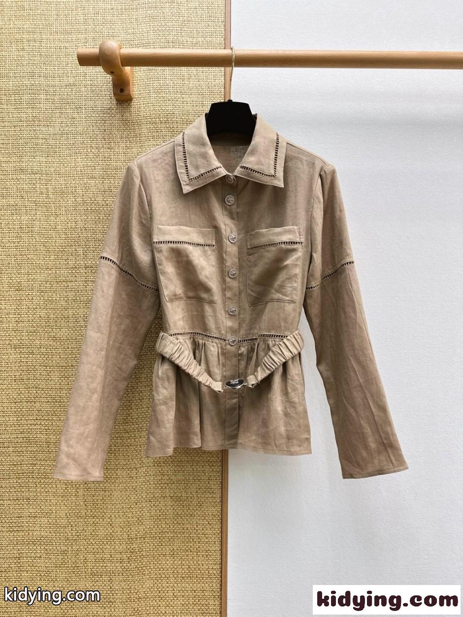 洗練された ベルト付き リネンシャツ シャネル シャツ コピー ベージュ-0