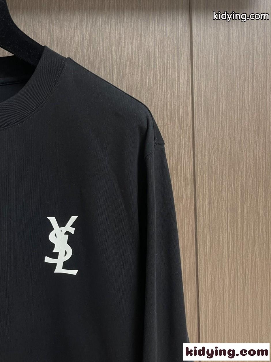 シンプル ロゴ 長袖Tシャツ イヴ・サンローラン Tシャツ 偽物 ブラック-2