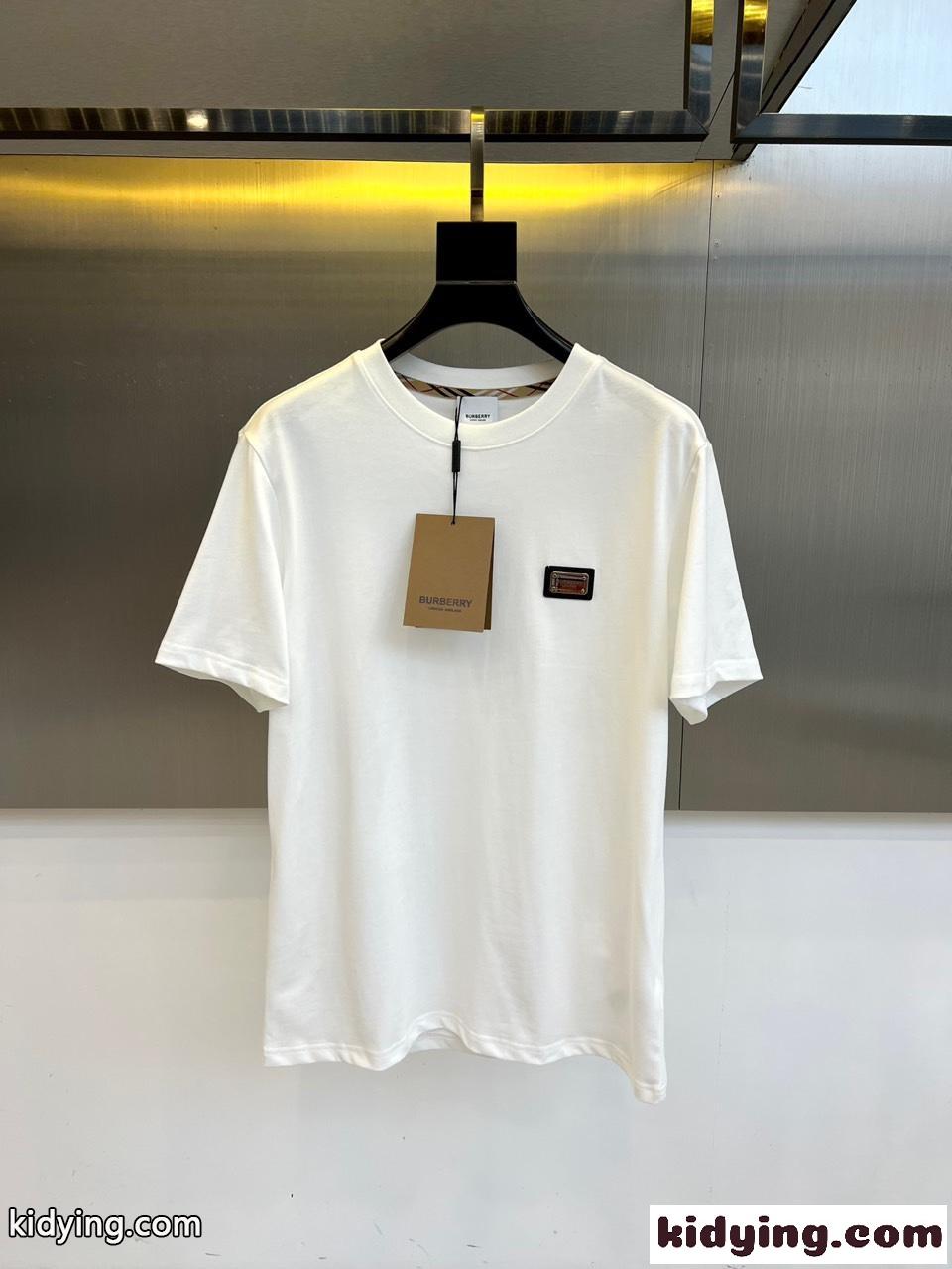 シンプル ロゴプレート コットン バーバリー Tシャツ 偽物 半袖Tシャツ ホワイト-0