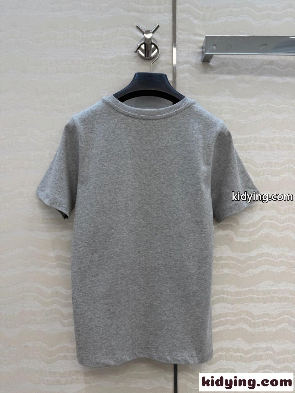 シンプル コットン ロゴ入り 半袖Tシャツ セリーヌ Tシャツ 偽物 グレー-4