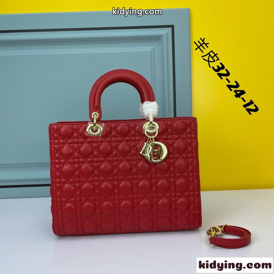 クリスチャン・ディオール スーパーコピー ラムスキン LADY DIOR ラージバッグ レッド-1