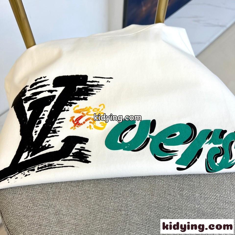 カジュアル ロゴ クルーネック コットン 半袖Tシャツ ルイ・ヴィトン Tシャツ コピー ホワイト-1