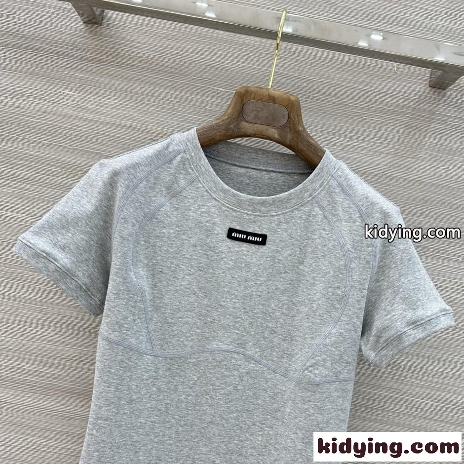 洗練された 合わせやすい 半袖Tシャツ ミュウミュウ Tシャツ コピー グレー-2