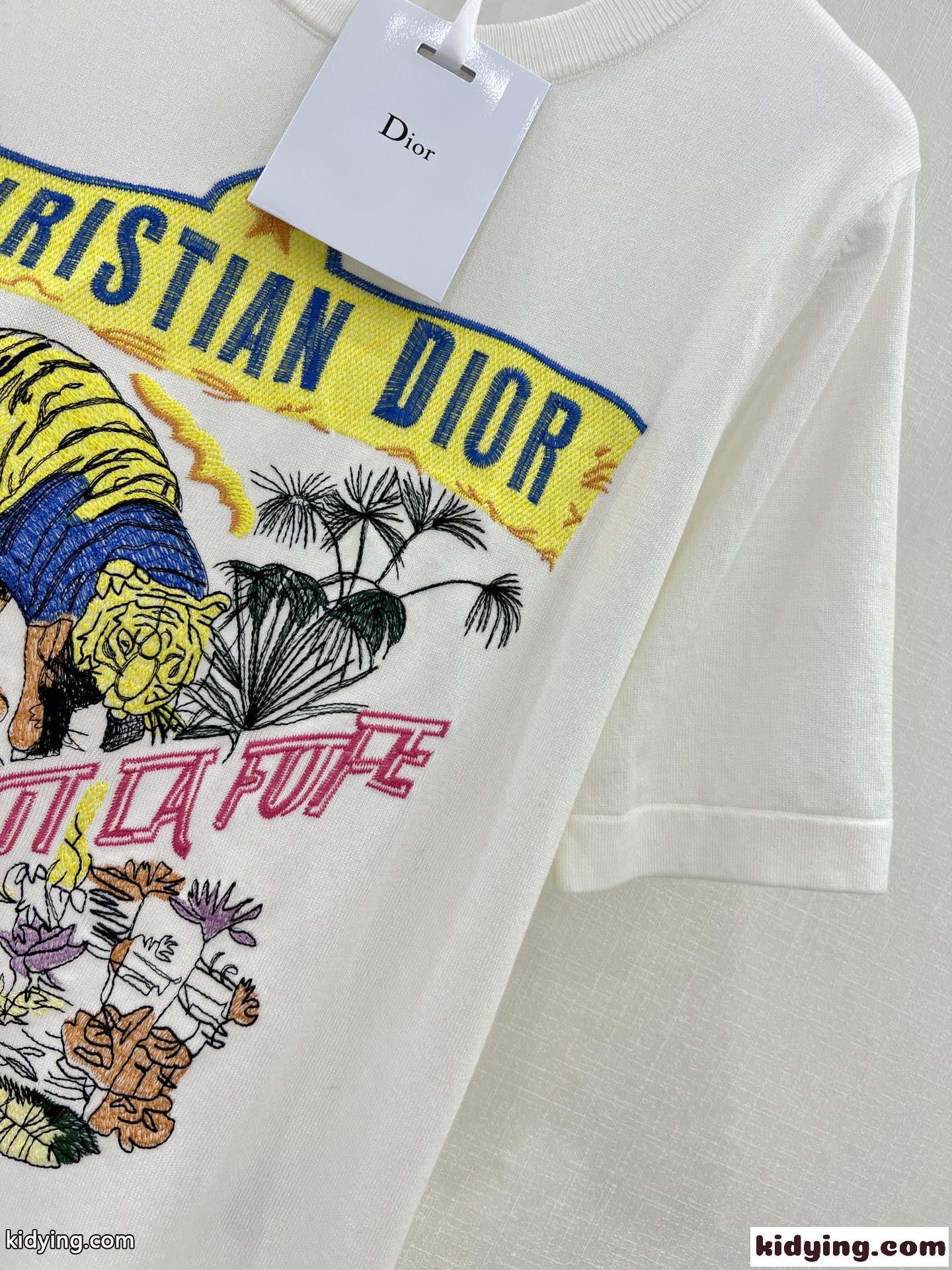 Indian Animals Tiger テンセル ジャージー 半袖Tシャツ クリスチャン・ディオール Tシャツ コピー-4