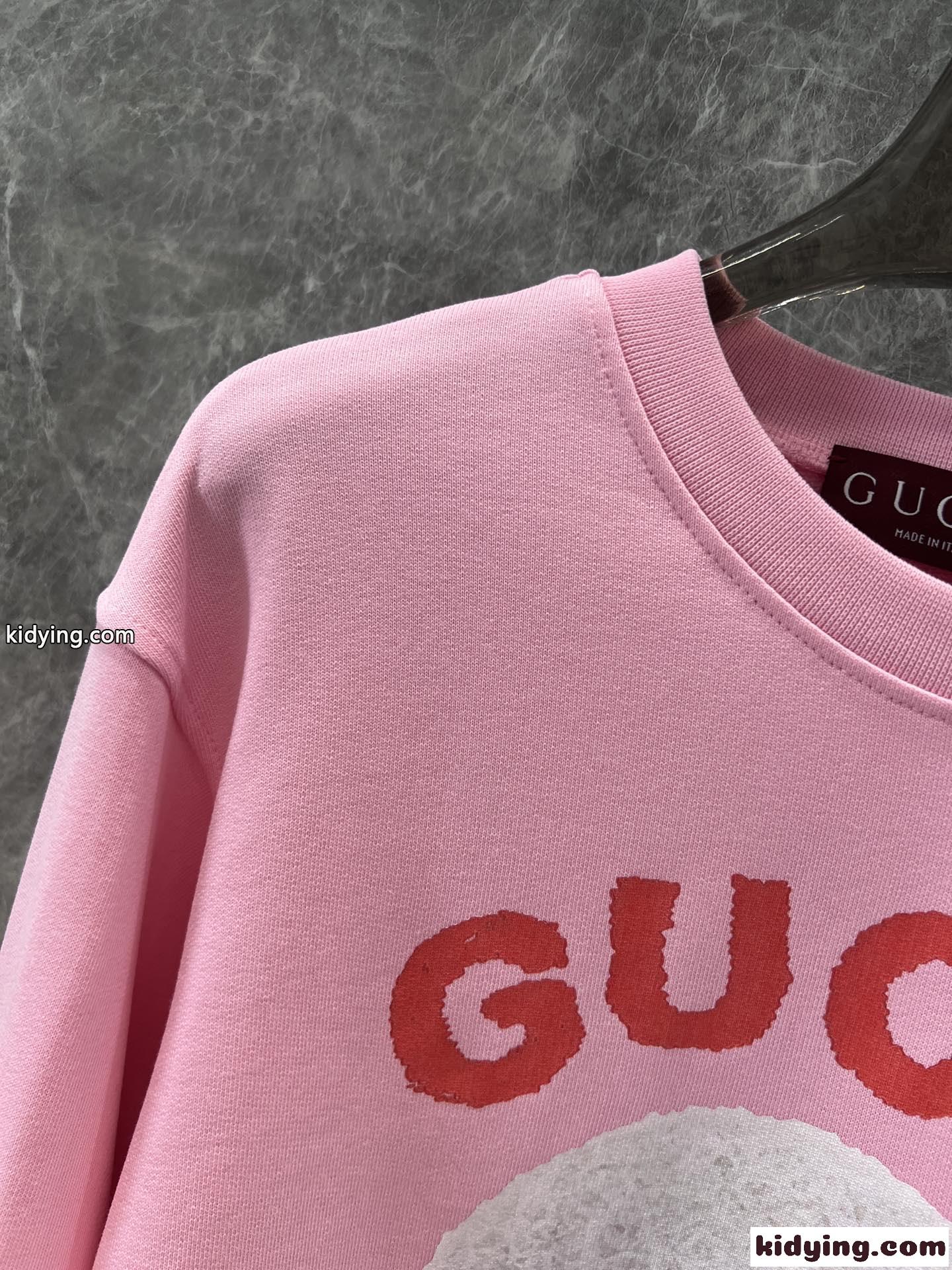 合わせやすい 可愛い プリント グッチ Tシャツ コピー スウェットシャツ ピンク-4