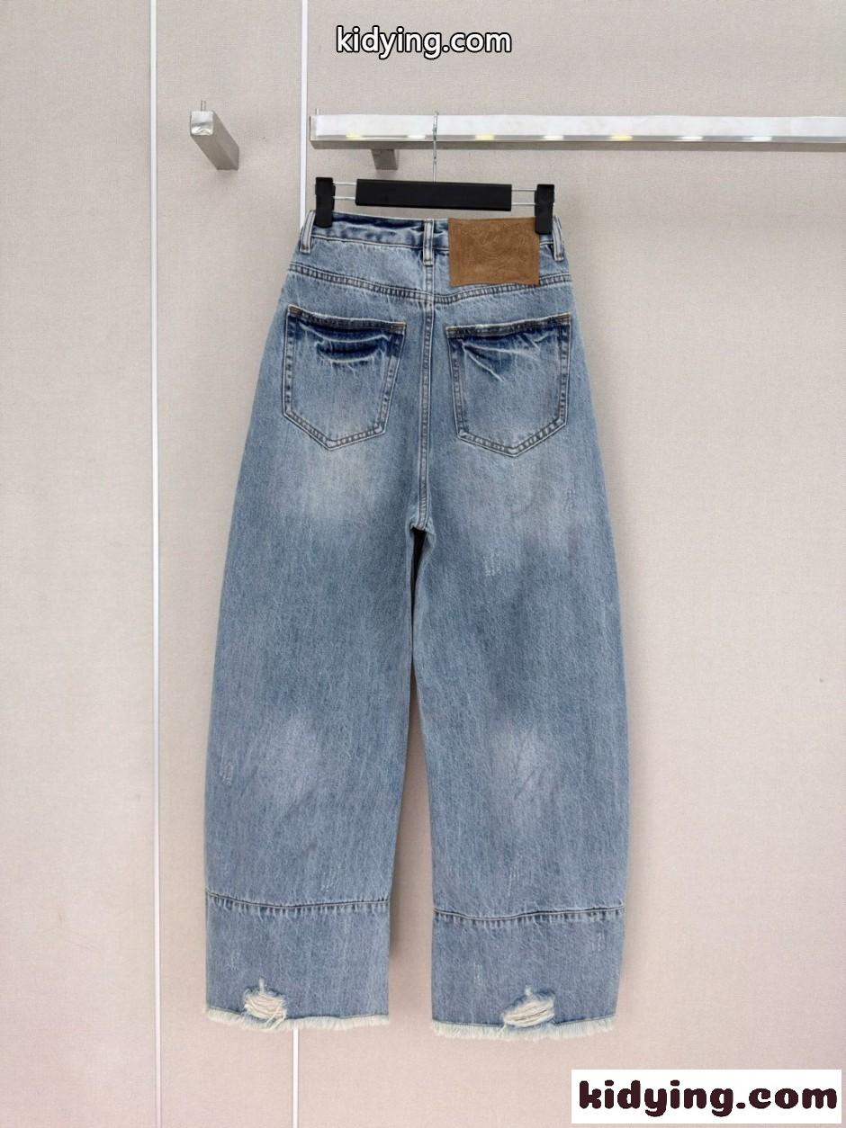 スタイリッシュ ダメージ バレルレッグ デニムパンツ アレキサンダーワング ジーンズ 偽物-3