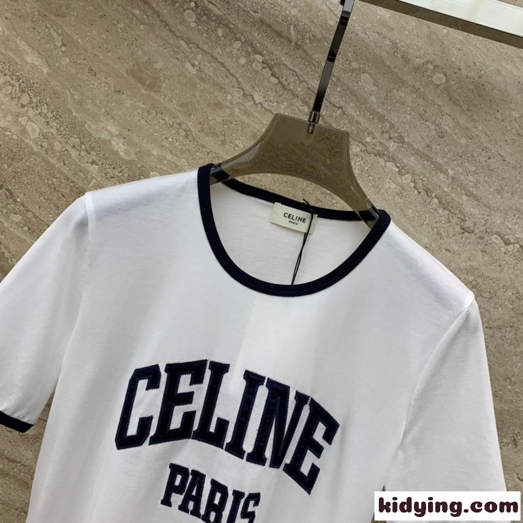 人気 定番 ロゴ クルーネック 半袖Tシャツ セリーヌ Tシャツ コピー ホワイト-0
