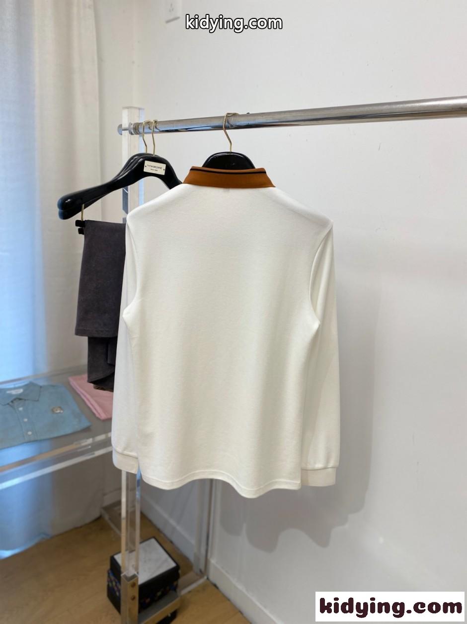 エルメネジルド・ゼニア Tシャツ 偽物 洗練された ロゴ入り 長袖 ポロシャツ ホワイト-4