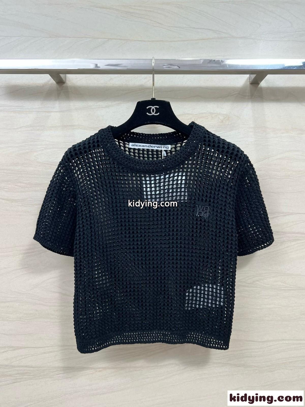 ロゴ クロシェ クロップド クルーネックtシャツ アレキサンダーワング ニット コピー ブラック-2
