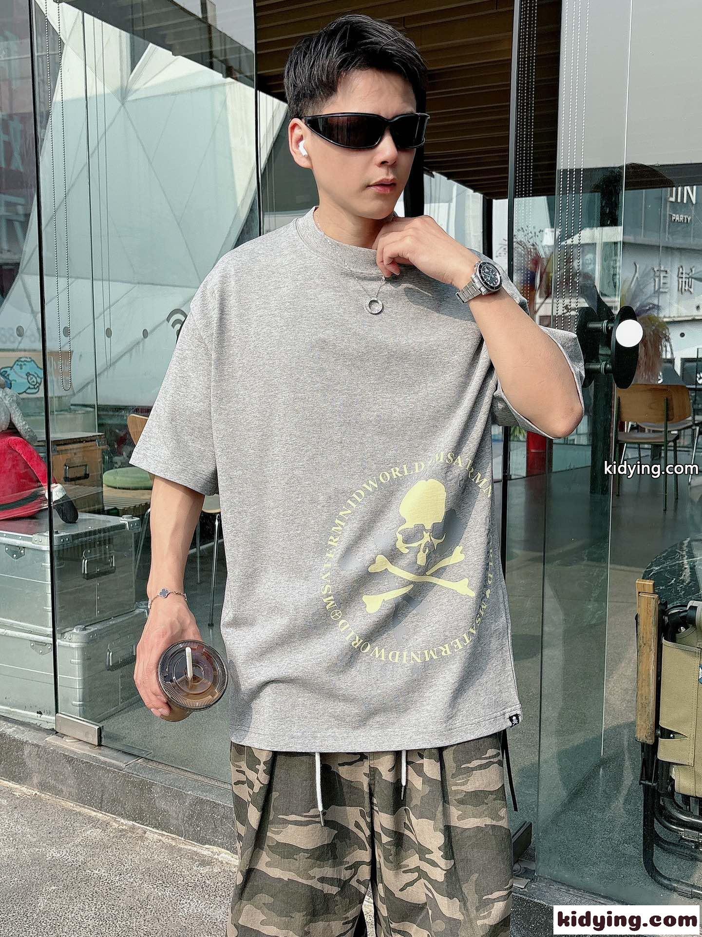 オーバーサイズ コットン マスターマインド・ジャパン Tシャツ コピー 半袖Tシャツ グレー-2