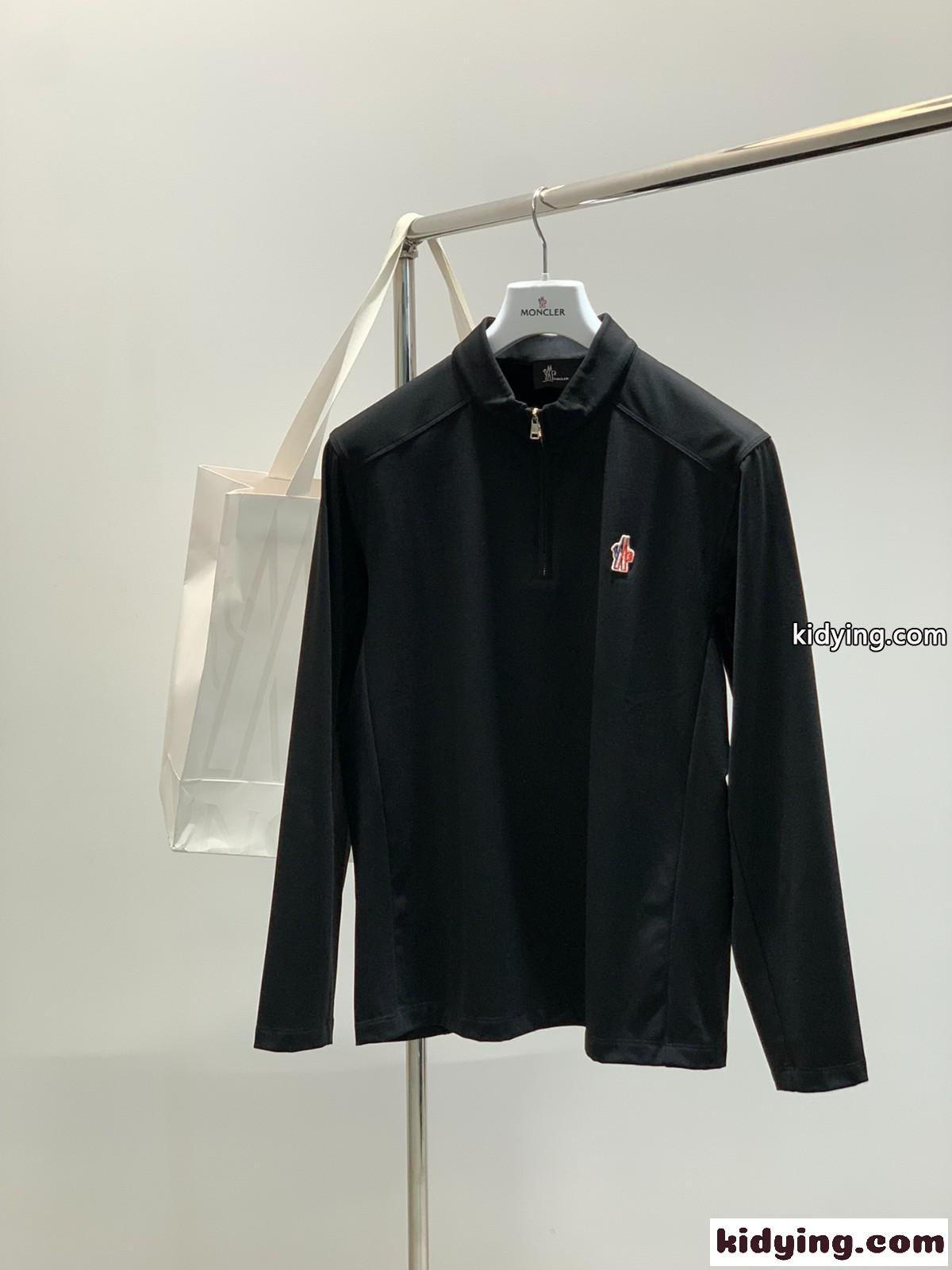 カジュアル ハーフジップ 長袖Tシャツ モンクレール Tシャツ 偽物 ブラック-0