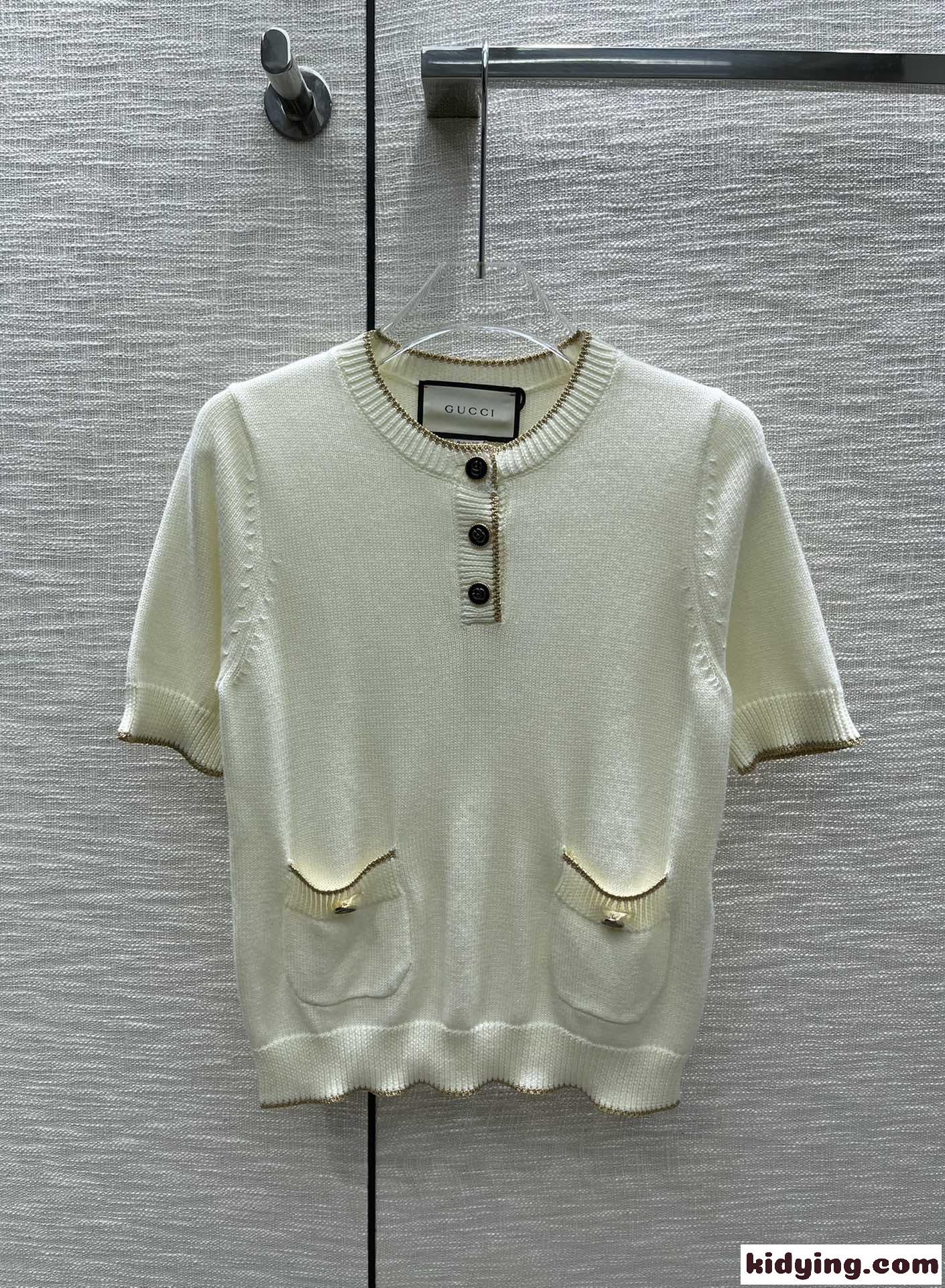 人気 快適 コットン ラメ ニット Tシャツ グッチ セーター コピー レディース 半袖 クルーネック-0