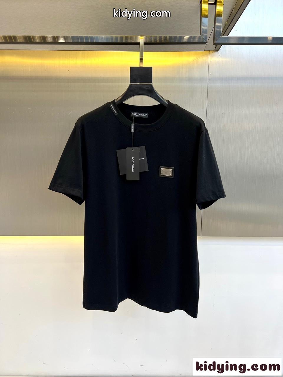 ロゴプレート コットン 半袖Tシャツ ドルチェ&ガッバーナ Tシャツ 偽物 ブラック-0