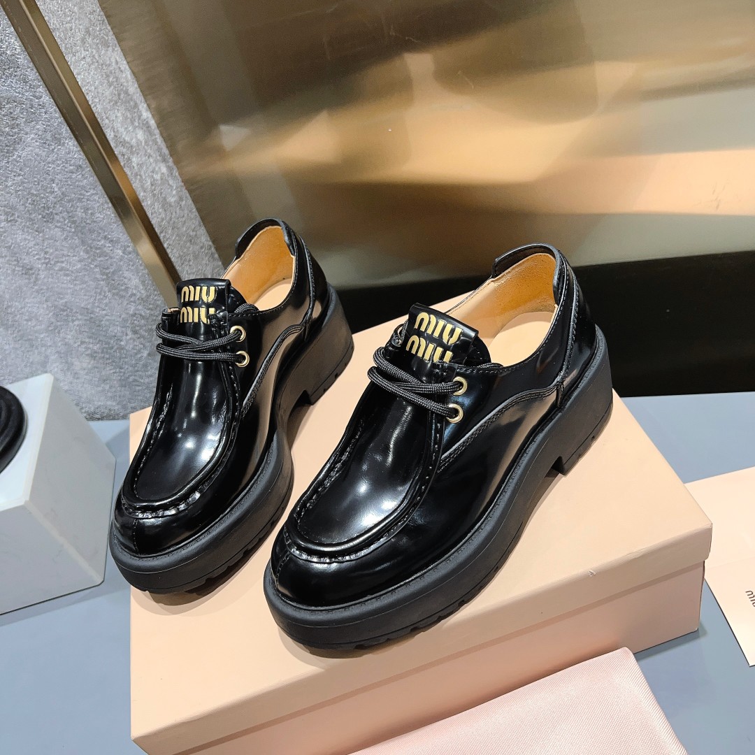 23-24AW プラットフォーム レースアップ シューズ ミュウミュウ シューズ コピー ブラック-2