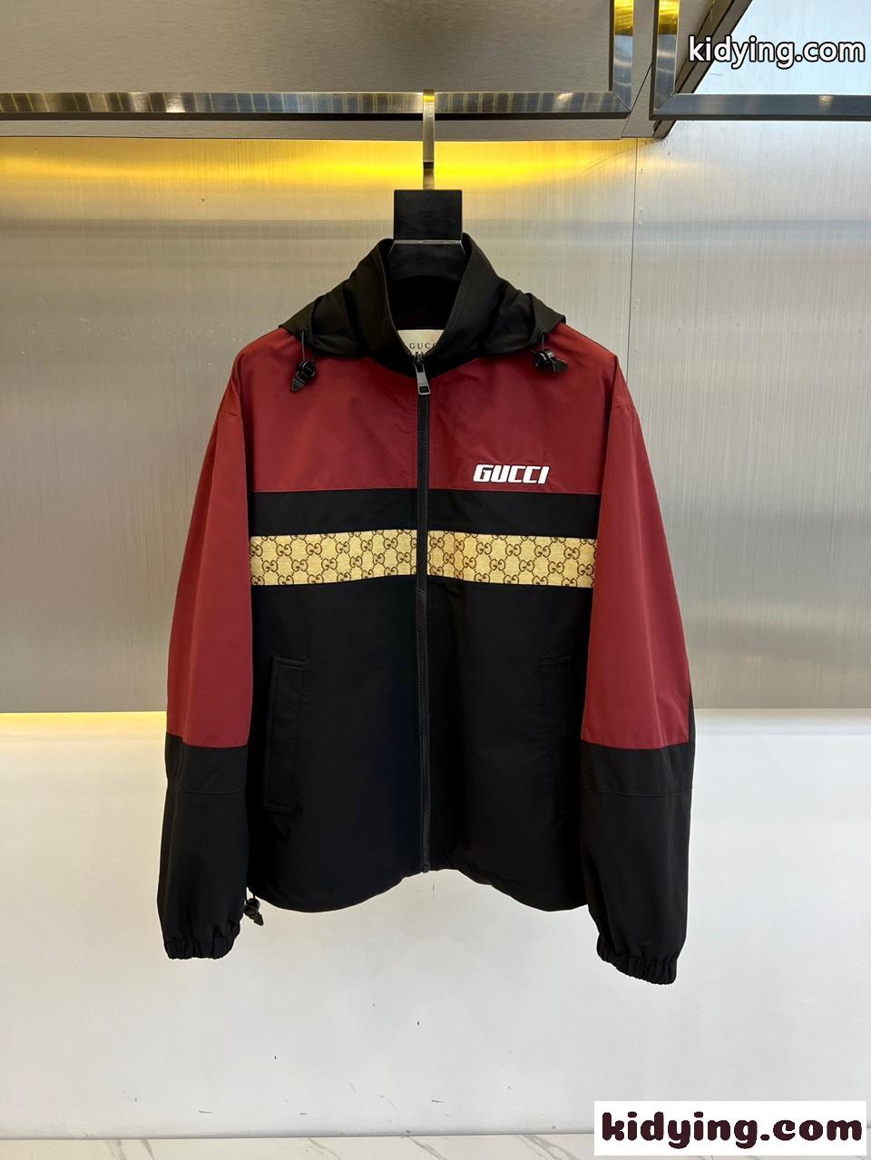 カジュアル お洒落 配色 ブルゾン グッチ ジャケット コピー フード付き アウター レッド-0
