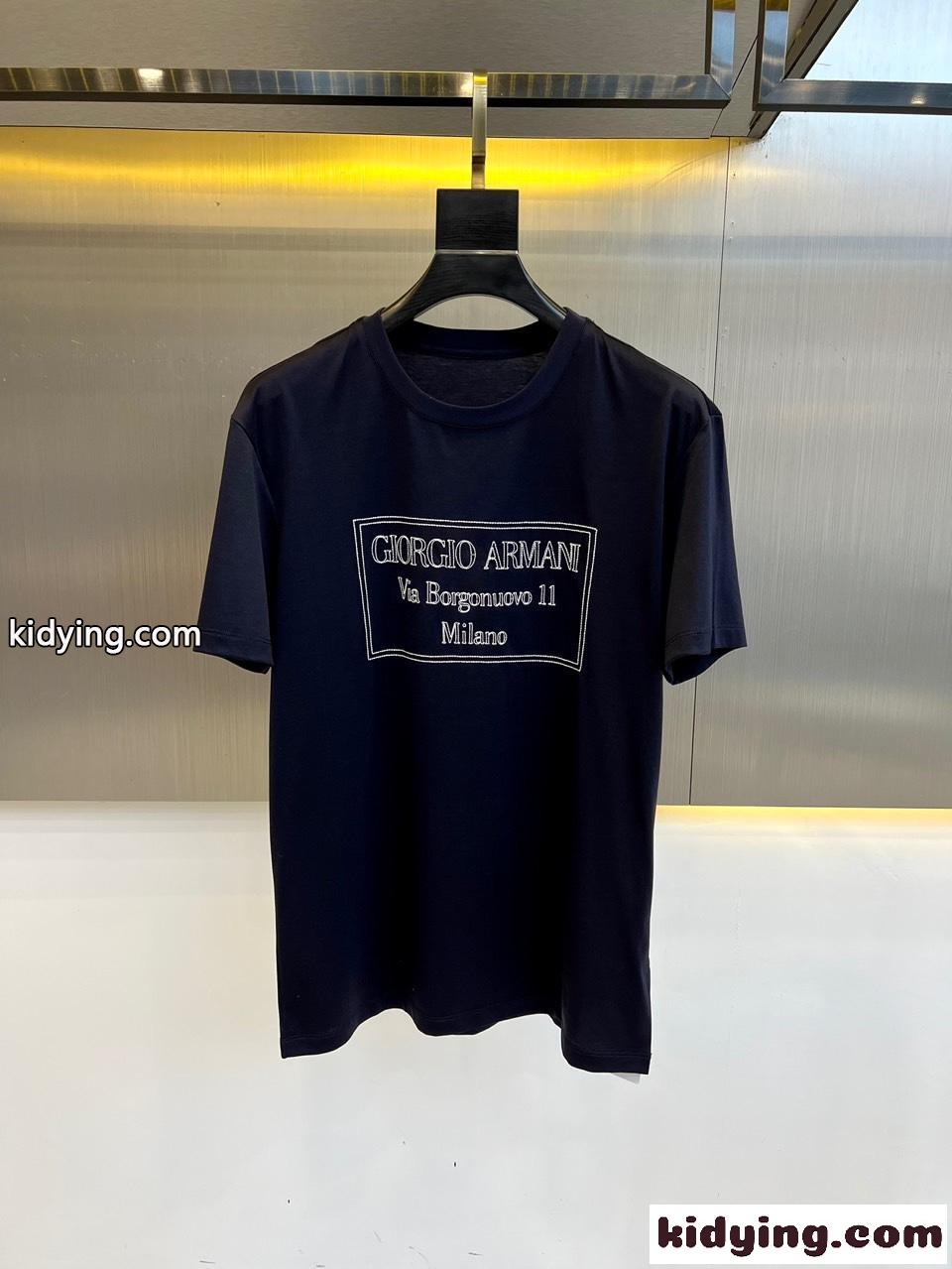 カジュアル ロゴ アルマーニ 半袖Tシャツ コピー クルーネック ネイビー-0